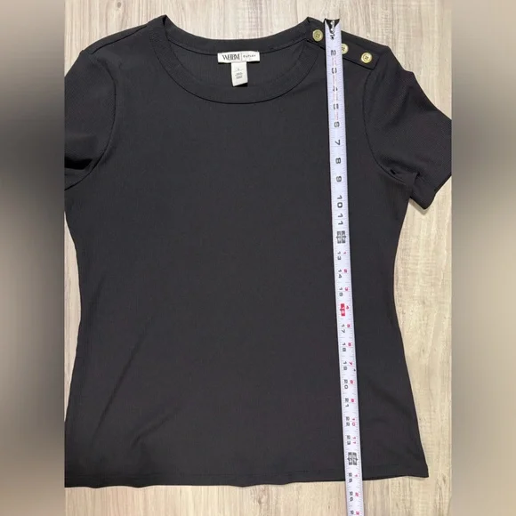 White House Black Market Black Button-Accent Tee - Picture 7 of 8